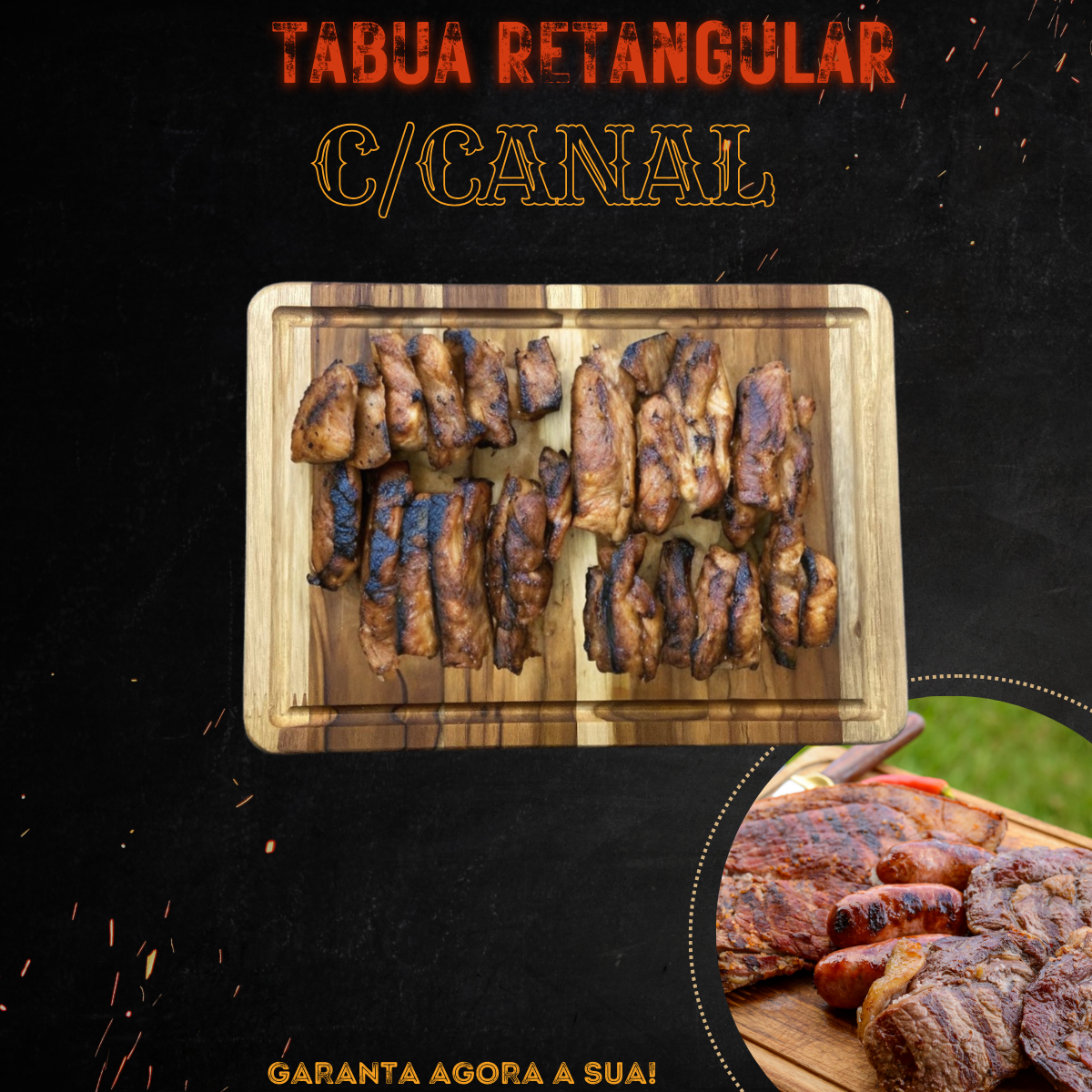 Tabua Retangular Com Canal Madeira Teca - A Gourmet