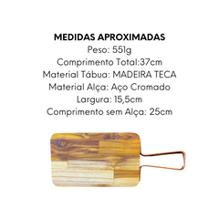 Tábua Retangular Com Alça Madeira Teca A Gourmet