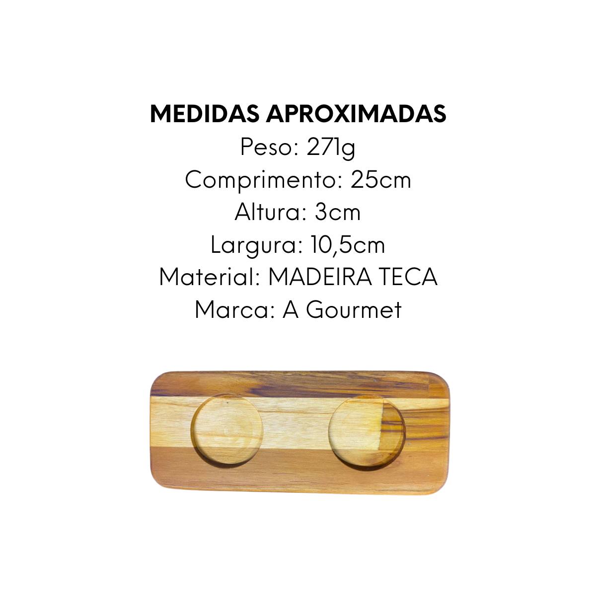 Tabua Retangular de Madeira Teca 25cm A Gourmet