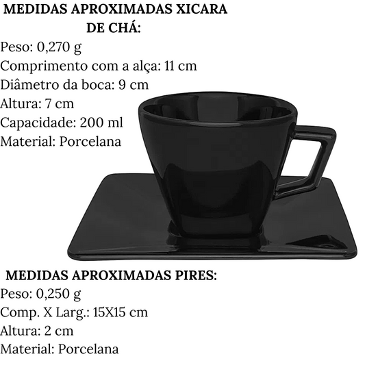 Xicara de Chá de 200ml Com Pires Quartier Black