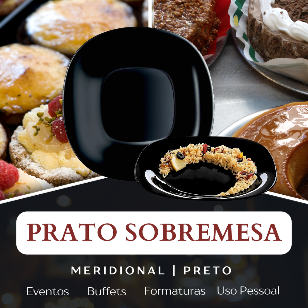 Prato Sobremesa Meridional Preto Quadrado - A Gourmet