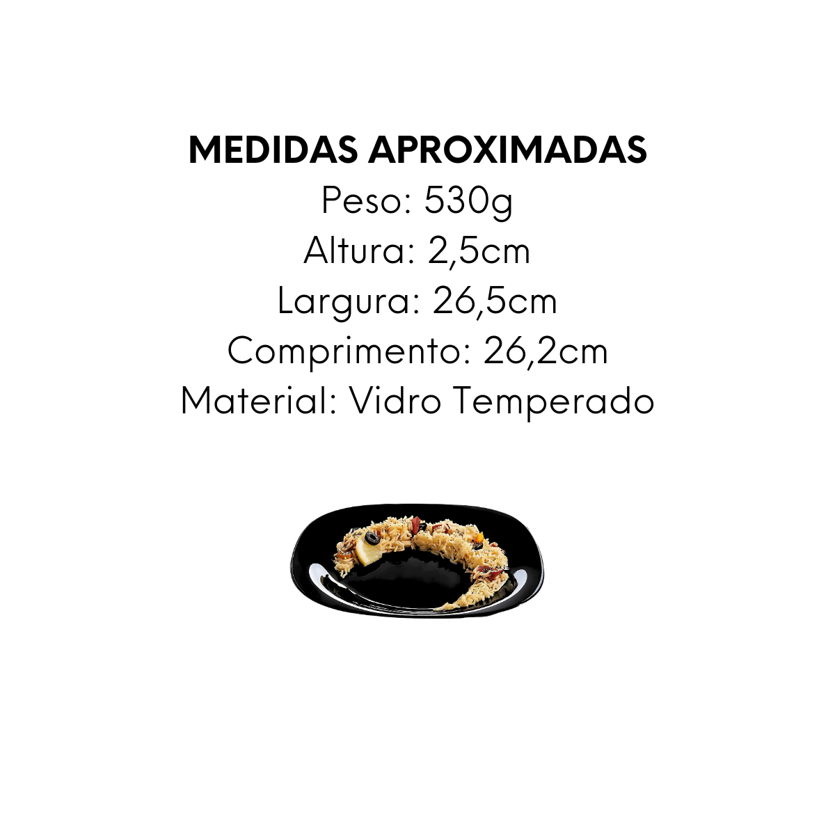 Prato Raso Quadrado Preto Oasis de Vidro Temperado - A Gourmet