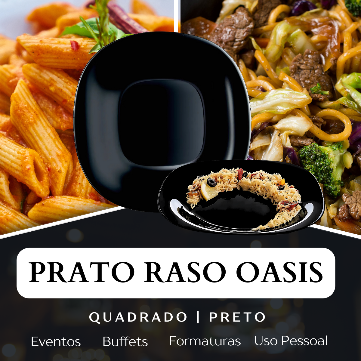 Prato Raso Quadrado Preto Oasis de Vidro Temperado - A Gourmet