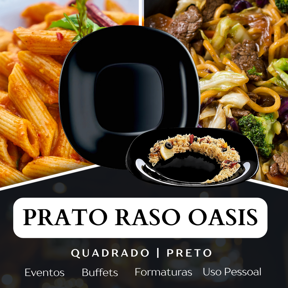 Prato Raso Quadrado Preto Oasis de Vidro Temperado - A Gourmet