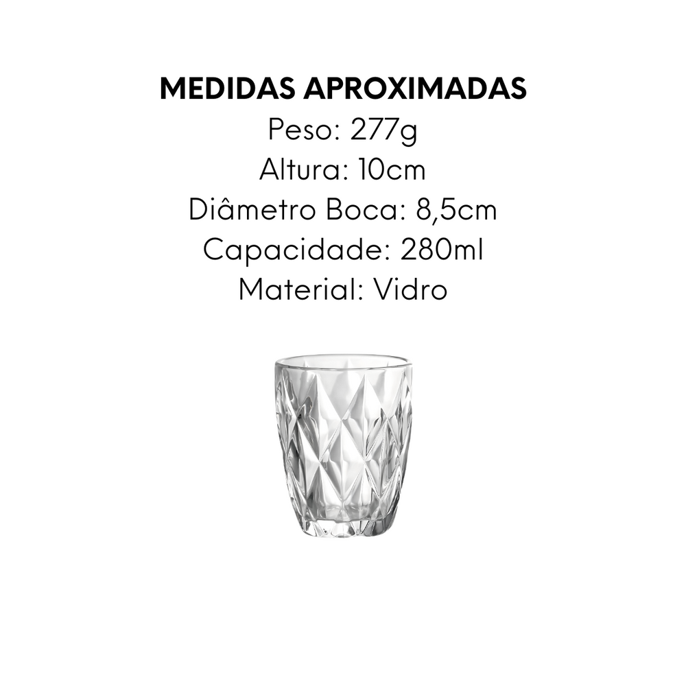 Copo Diamante de Vidro 280ml - A Gourmet