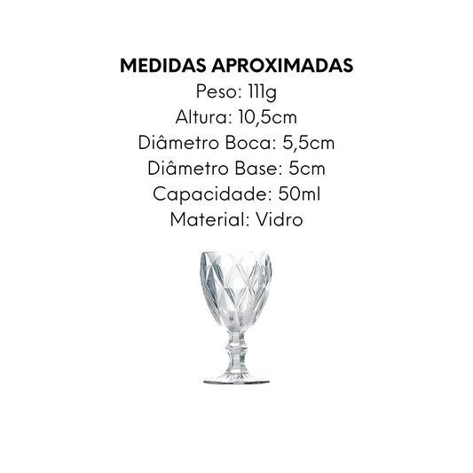 Taça diamante Para Licor de 50ml  Vidro