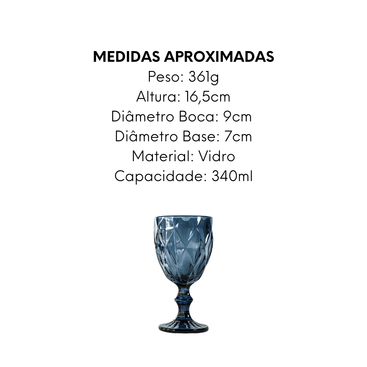 Taça Diamond Azul de Vidro 340ml - A Gourmet