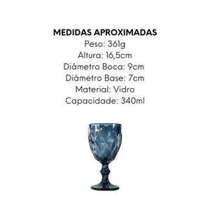 Taça Diamond Azul de Vidro 340ml - A Gourmet
