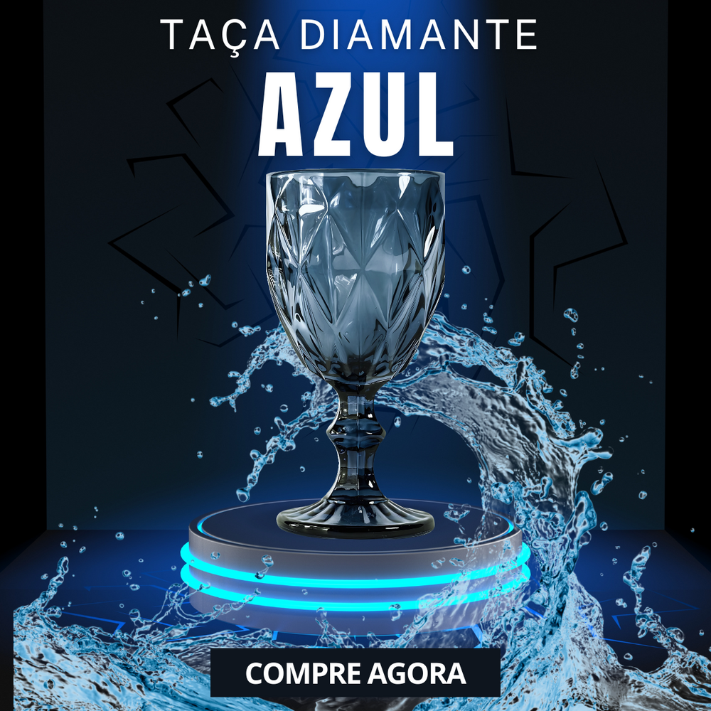 Taça Diamond Azul de Vidro 340ml - A Gourmet