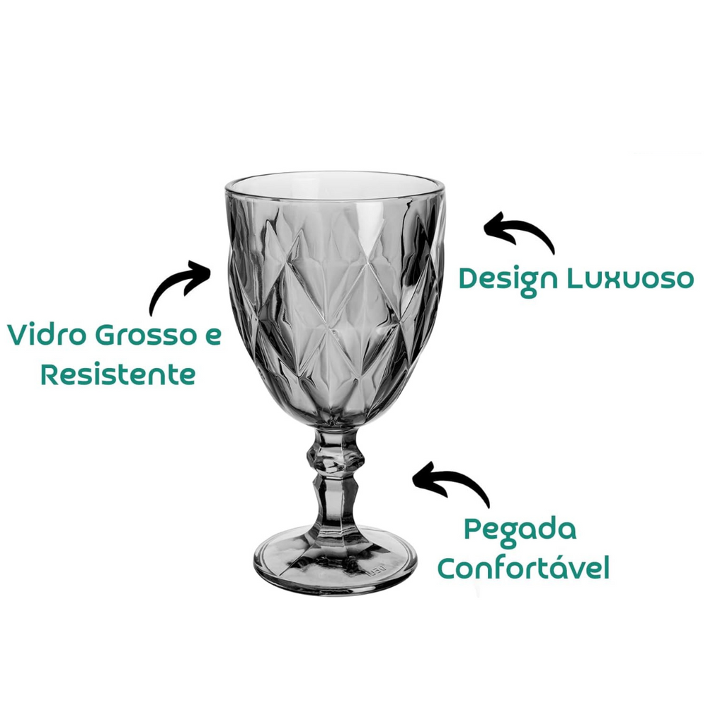 Taça Diamond Fume de Vidro 340ml - A Gourmet