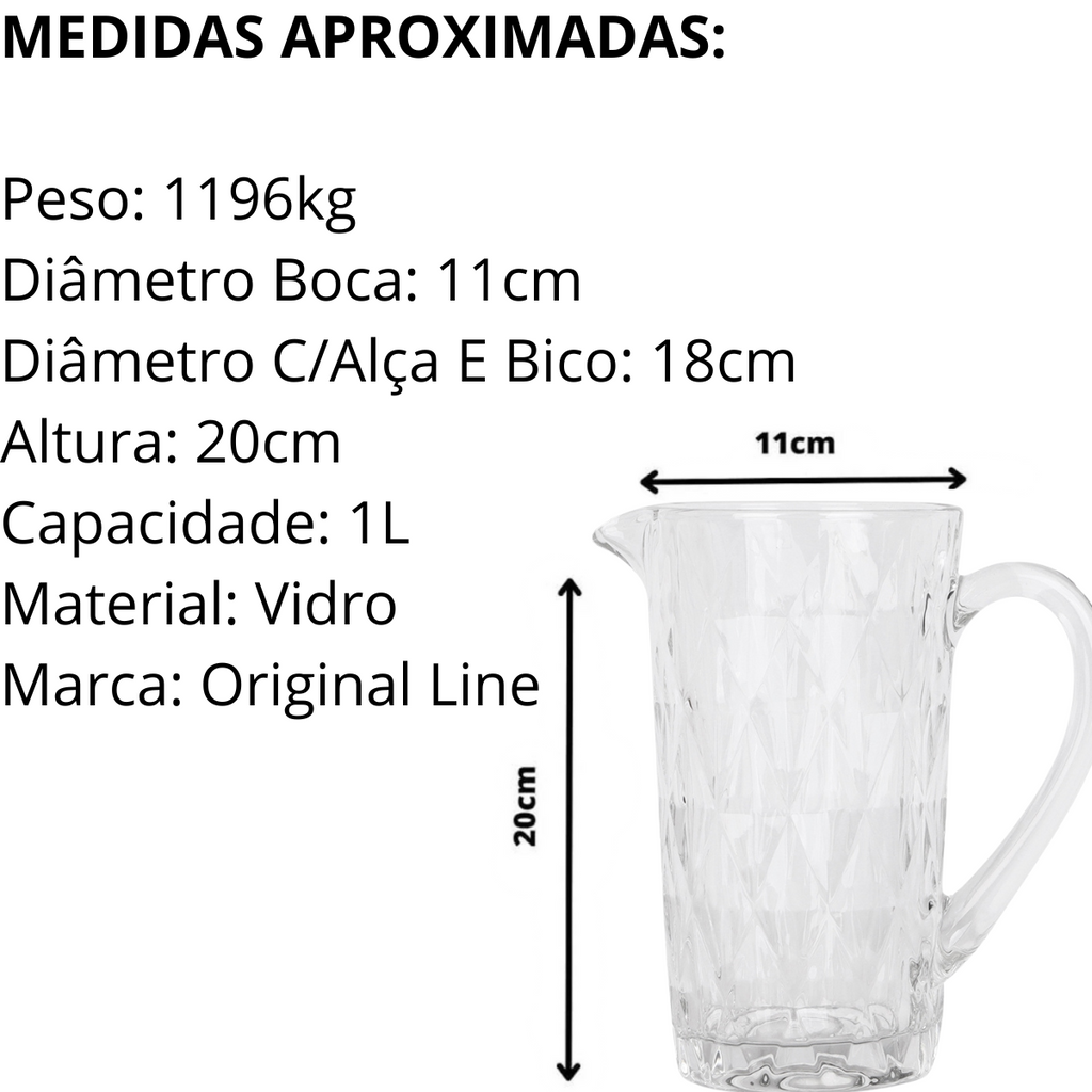 Jarra Diamante Vidro 1L - A Gourmet