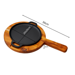 Chapa Redonda Ferro Fundido 20cm + Tábua Madeira com Cabo – Linha Profissional para Bares e Lanchonetes