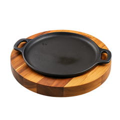 Bifeteira Profissional Ferro Fundido 20cm com Tábua de Madeira – Ideal para Restaurantes, Bares e Churrascarias”