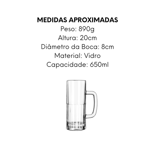 Caneca Para Chopp 650ml de Vidro