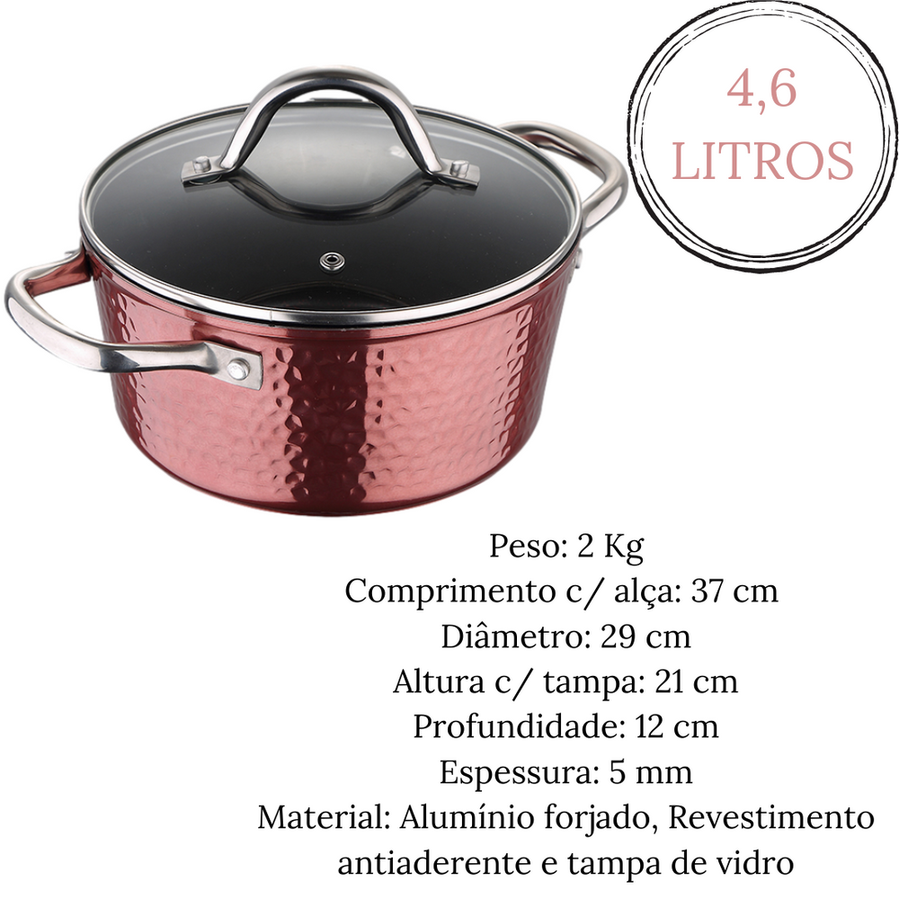 Caçarola Com Tampa Saphire 4,6L Rose Glob Imports