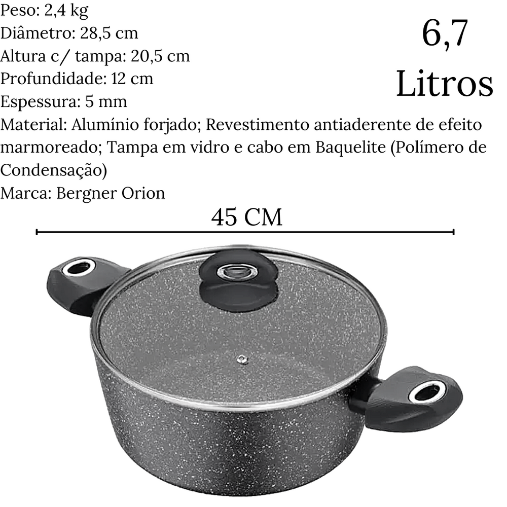 Caçarola Bergner Orion Antiaderente Com Tampa 6,7L Glob Imports