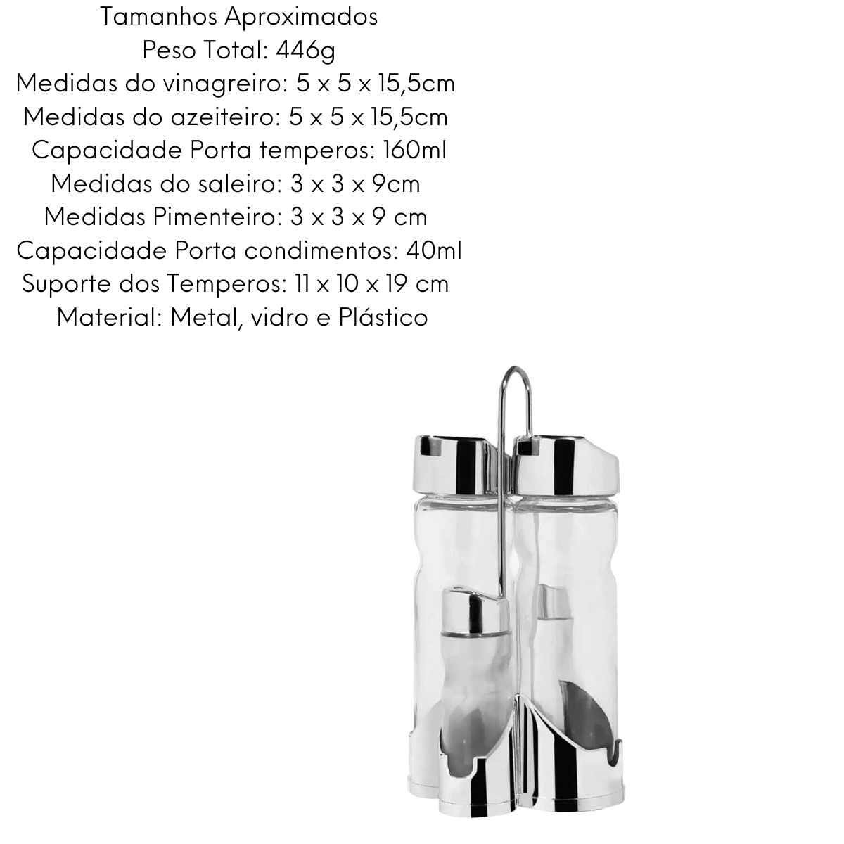 Galheteiro Vidro 4 peças - A Gourmet