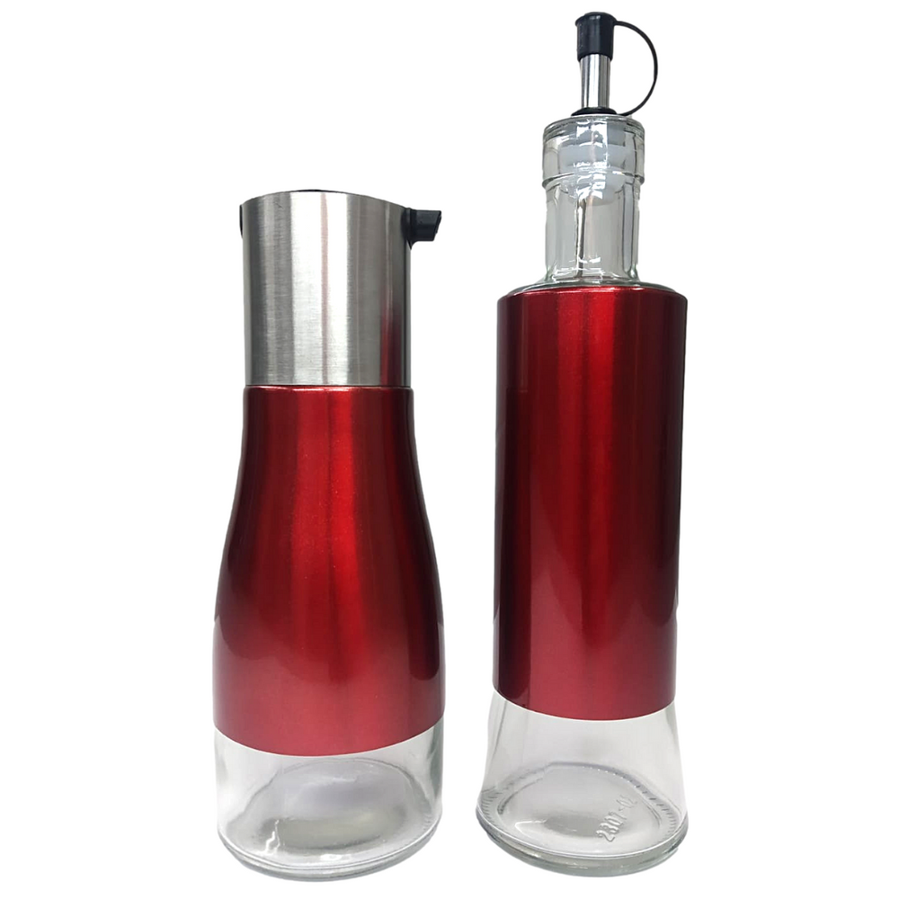 Conjunto Galheteiro Vinagre e Azeite 300ml Vermelho Etilux