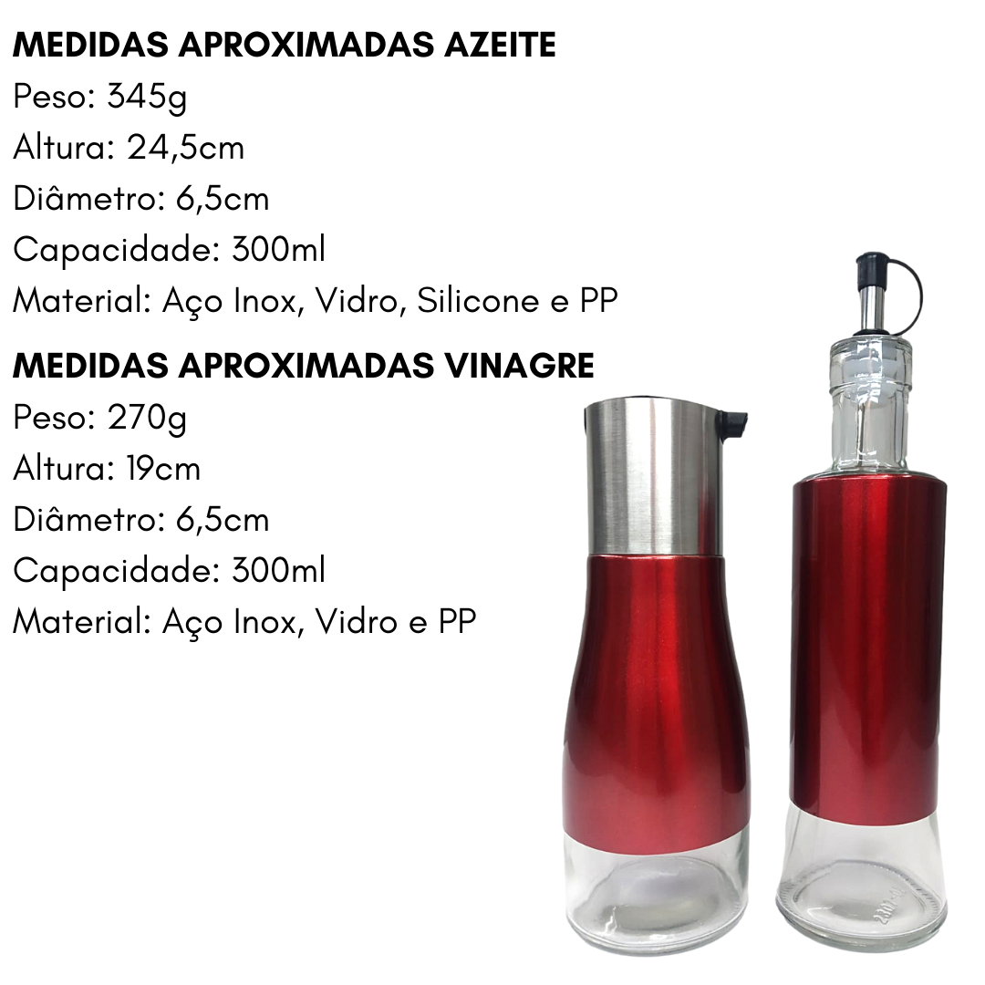 Conjunto Galheteiro Vinagre e Azeite 300ml Vermelho Etilux