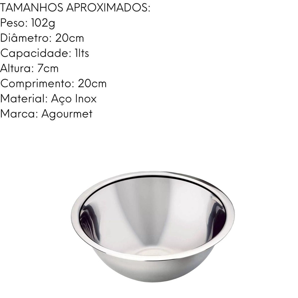 Tigela Bowl em Aço Inox Com 20 cm GP