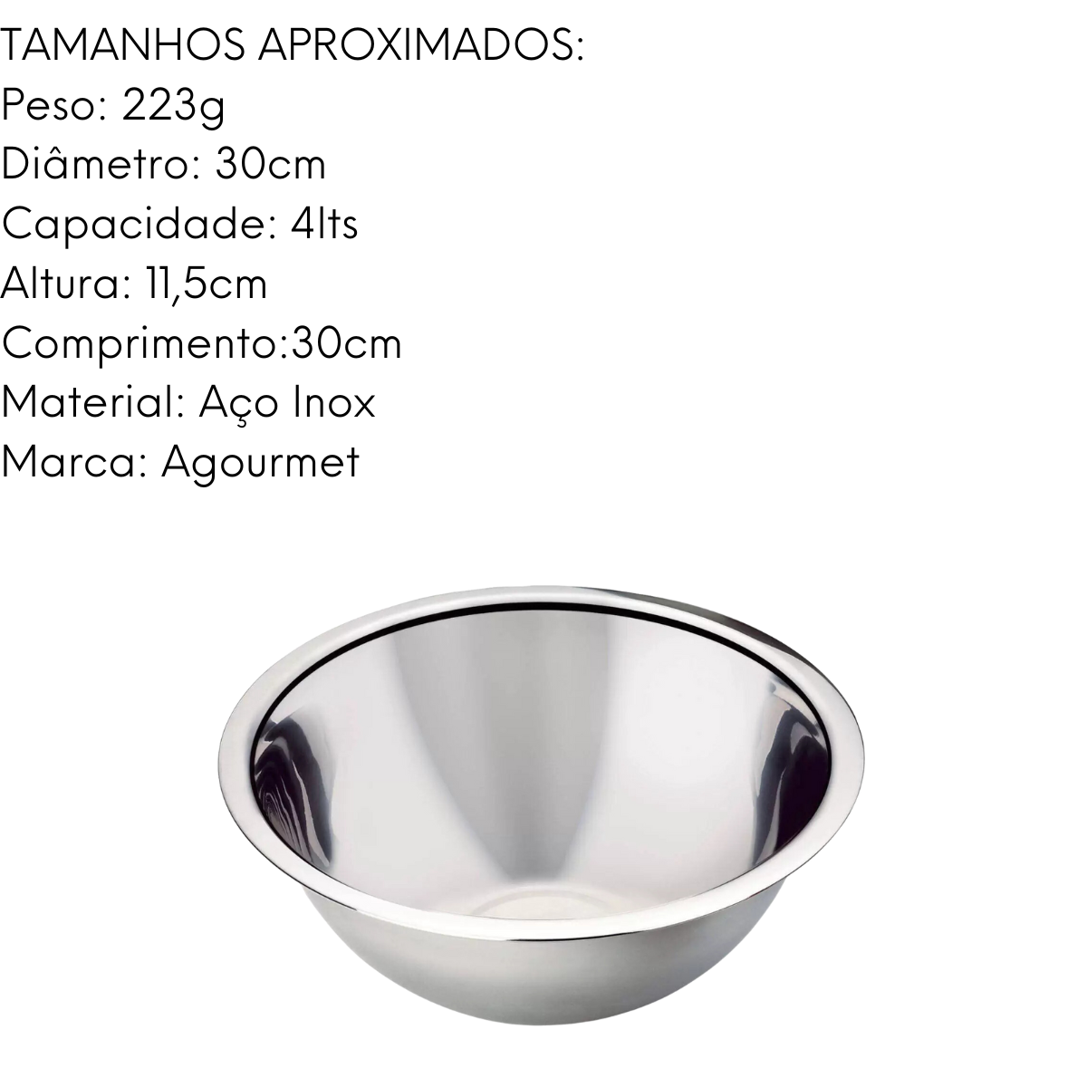 Tigela Bowl Aço Inox 30cm