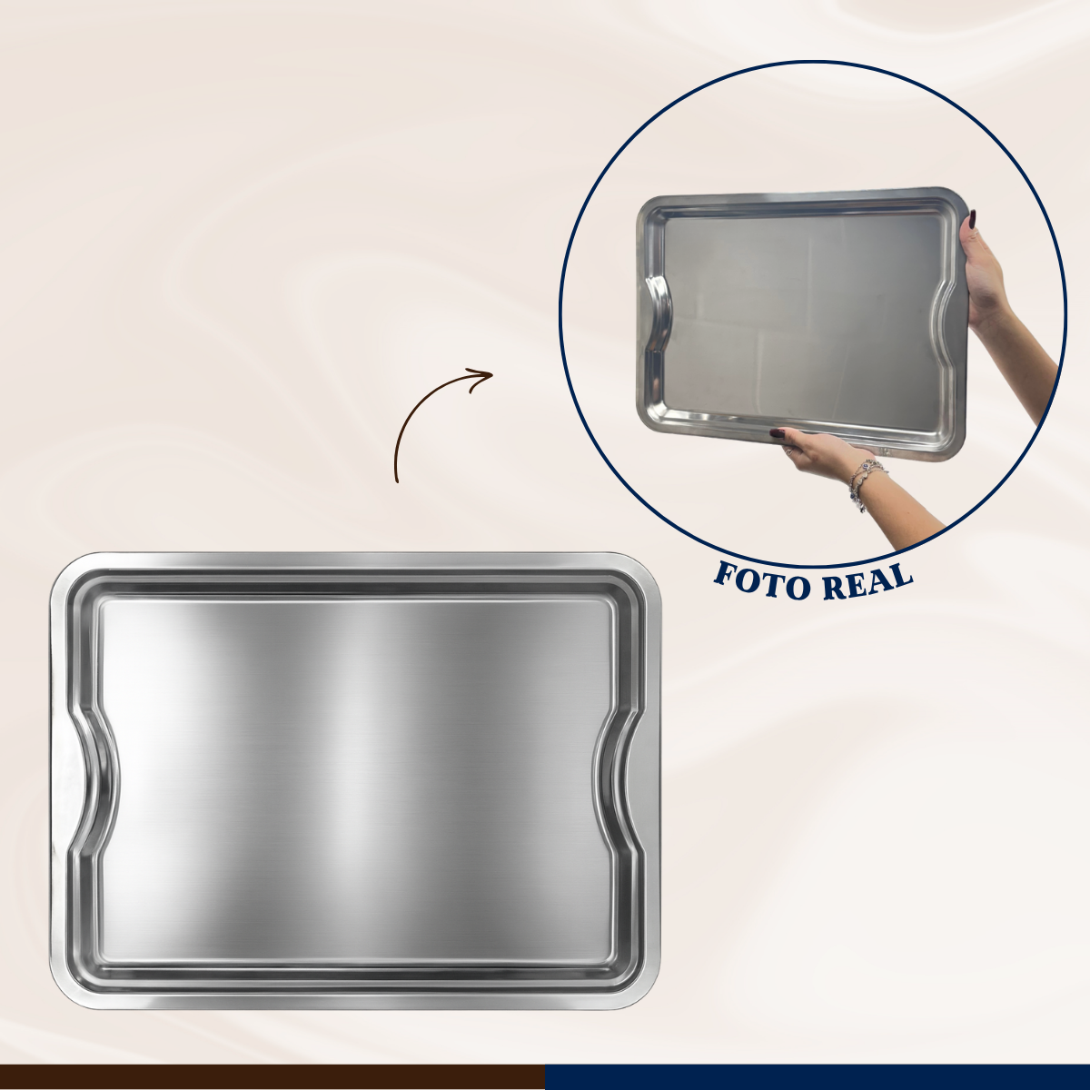 Bandeja inox Retangular 43cm