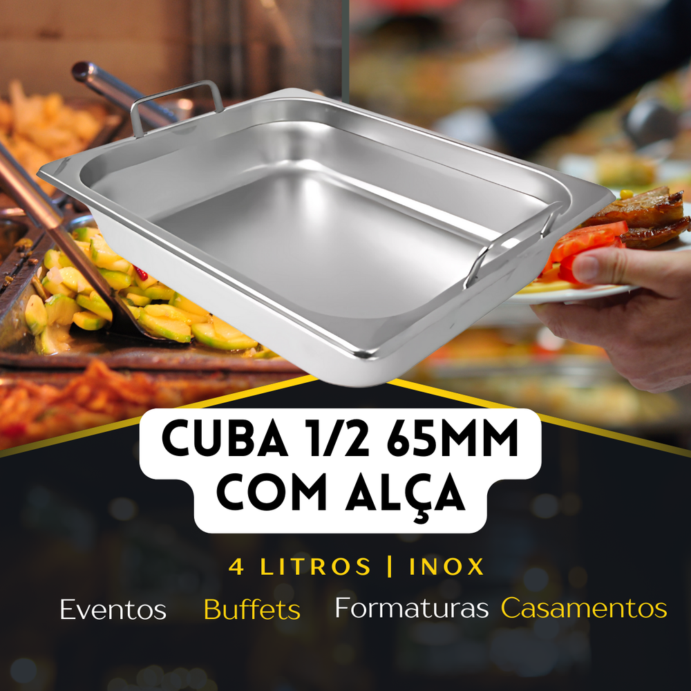 Cuba GN em Aço Inox 65mm Com Alça - A Gourmet