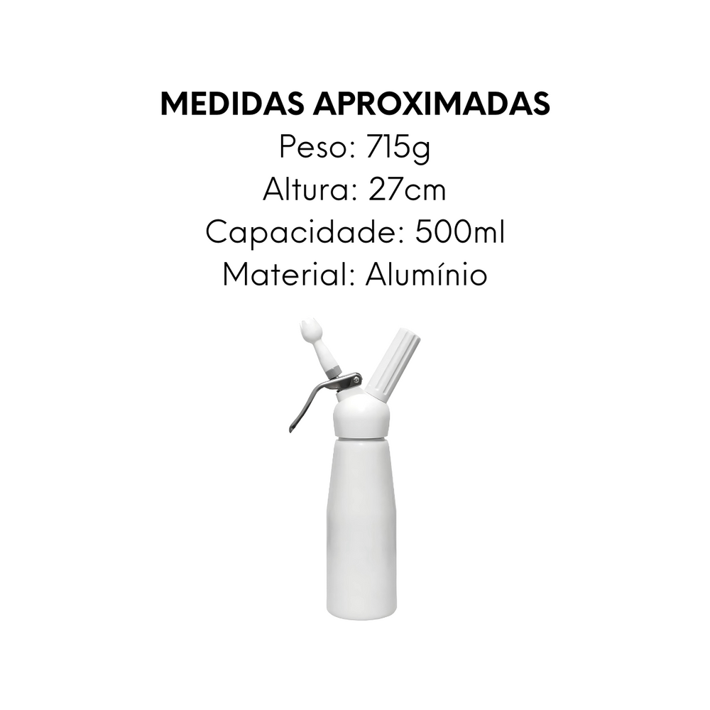 Garrafa Chantilly Com 3 Bicos 500ml - A Gourmet