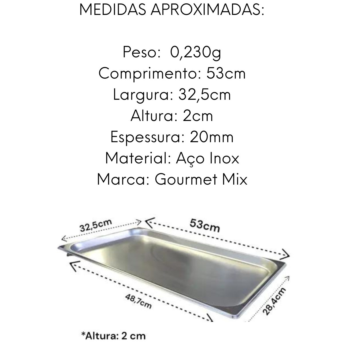 Cuba Gastronomica 1/1 20mm de Aço Inox 201 - A Gourmet
