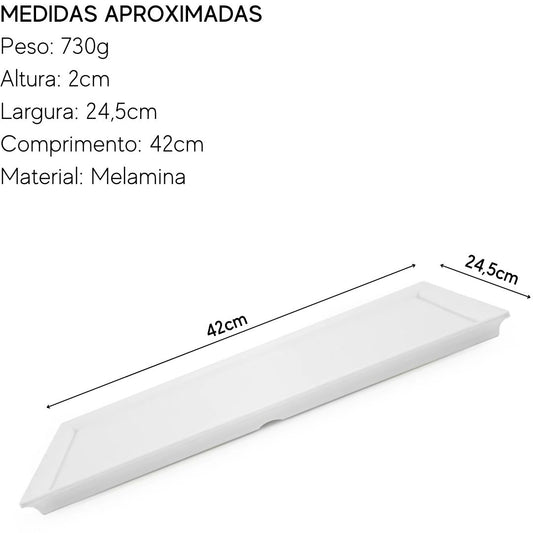 Bandeja Retangular em Melamina Branco 42cm