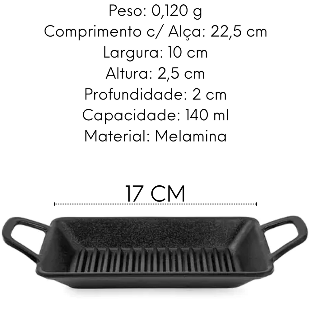 Mini Travessa Grill Fingerfood Retangular C/ Alça Preto Gourmet Mix