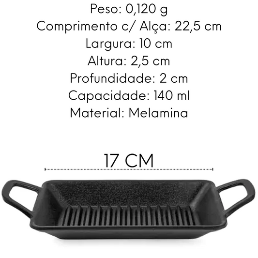 Mini Travessa Grill Fingerfood Retangular C/ Alça Preto