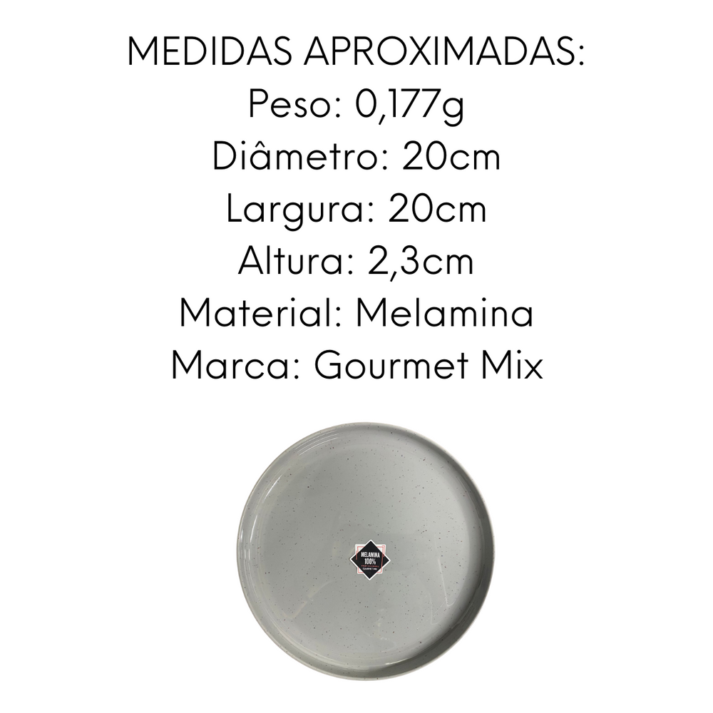 Prato 20cm Borda Reta Areia Branca Melamina Gourmet Mix