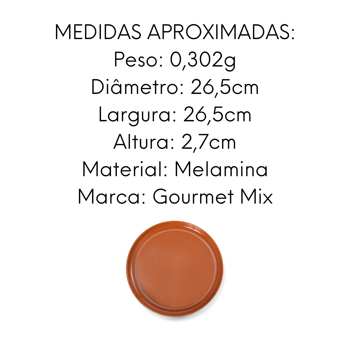 Prato Raso 26,7cm Areia Terracota Melamina Gourmet Mix