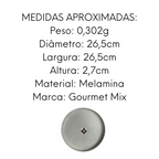 Prato Borda Reta Areia Cinza Melamina 26,7cm Gourmet Mix