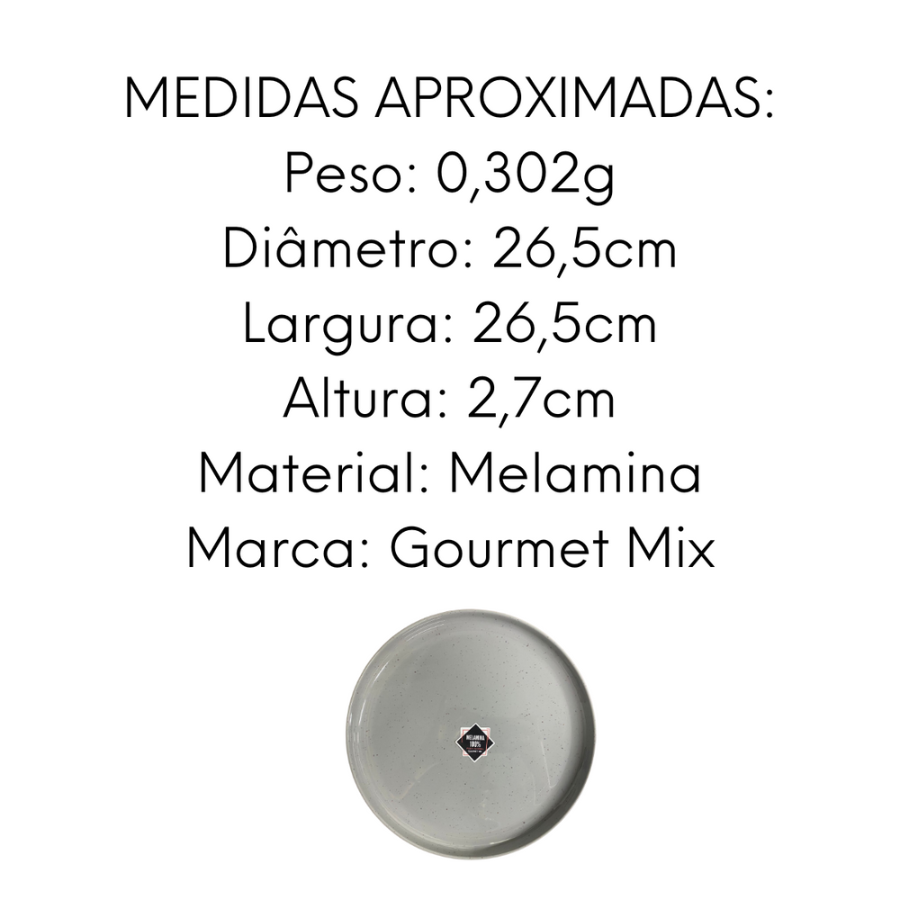Prato Borda Reta Areia Cinza Melamina 26,7cm Gourmet Mix