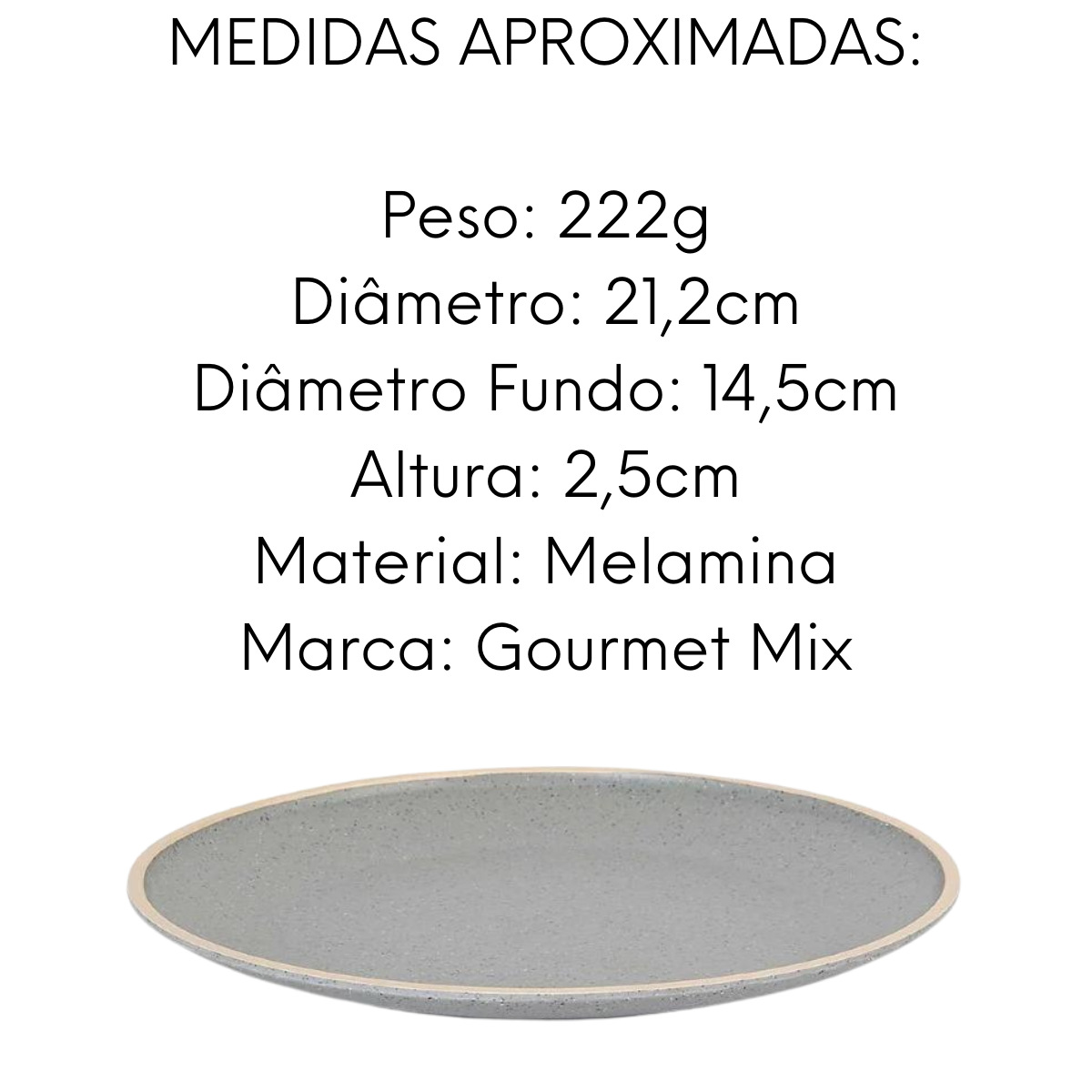 Prato Rustic 21cm de Melamina Cinza Stone - A Gourmet
