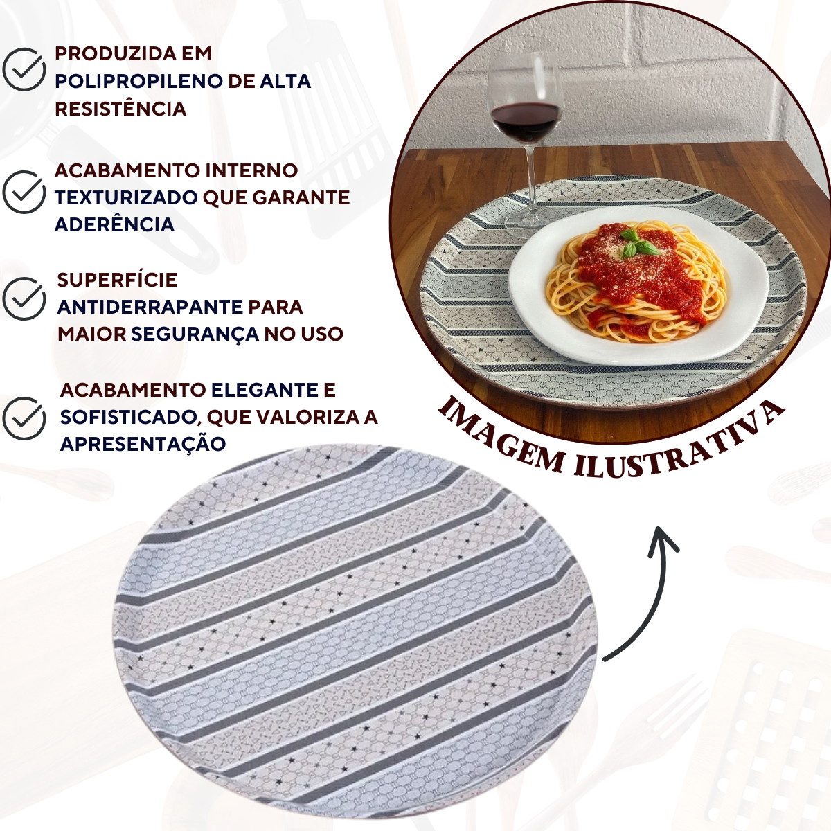 Bandeja Servir Antiderrapante Estampada