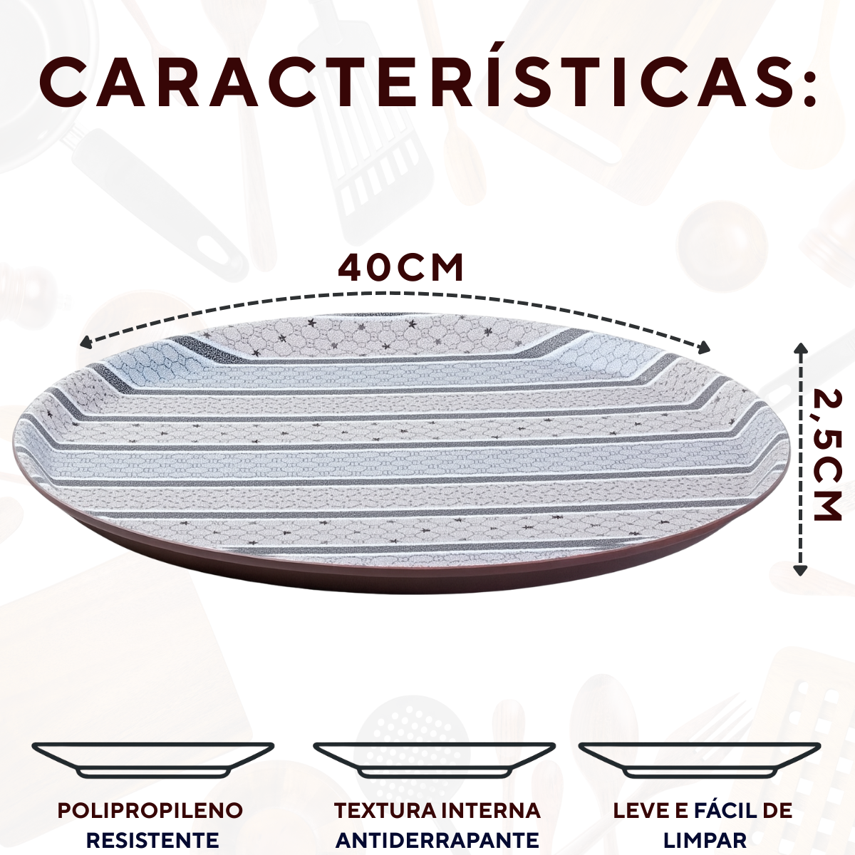 Bandeja Servir Antiderrapante Estampada