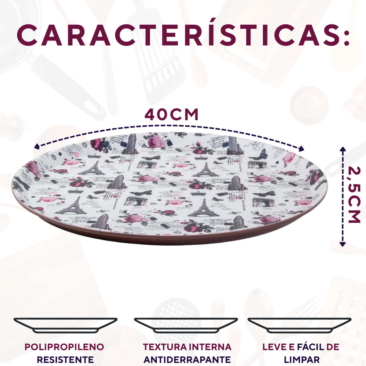 Bandeja Servir Redonda Antiderrapante Paris