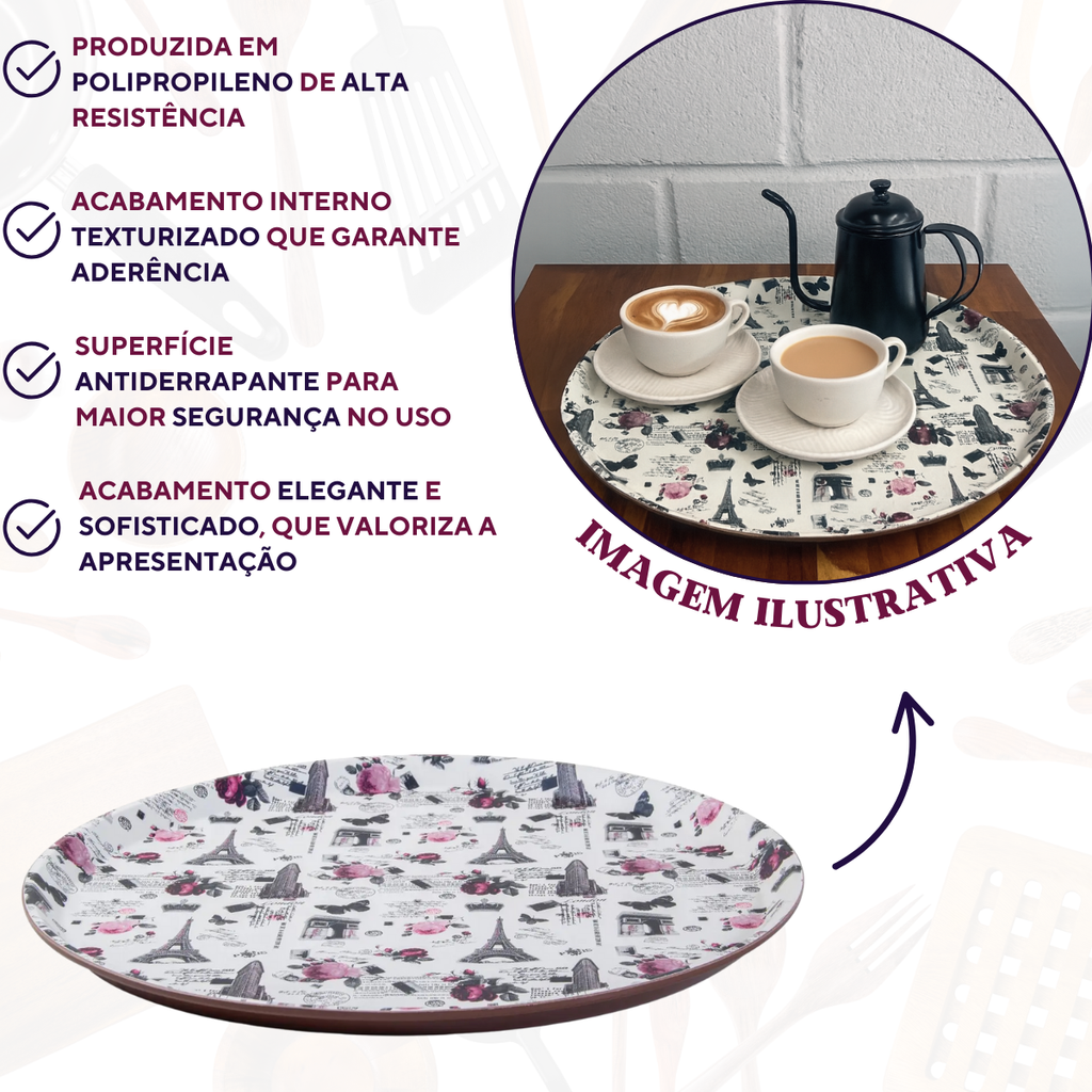 Bandeja Servir Redonda Antiderrapante Paris