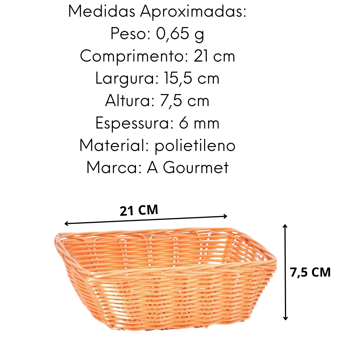 Cesto Retangular de Vime Sintético 21cm GZT