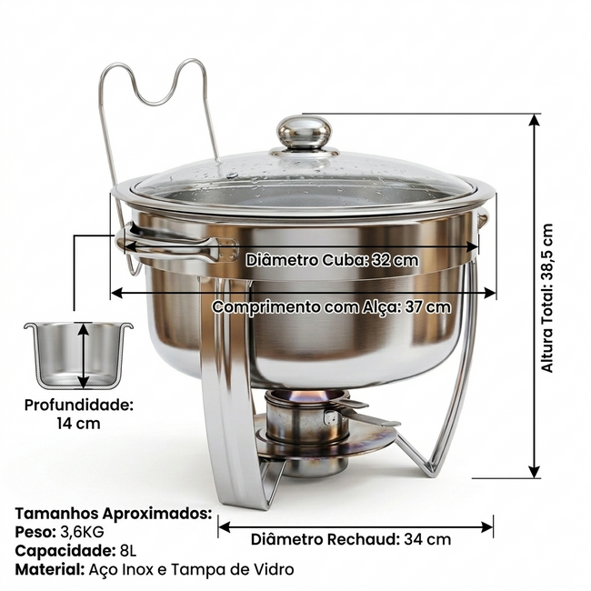 Rechaud Redondo 8L com Tampa de Vidro Main Image
