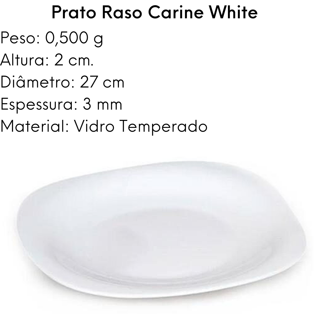 Prato Raso Carine White 27cm Luminarc Vidro Temperado Day Home