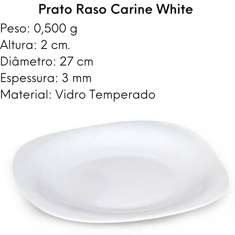 Prato Raso Carine White 27cm Luminarc Vidro Temperado Day Home