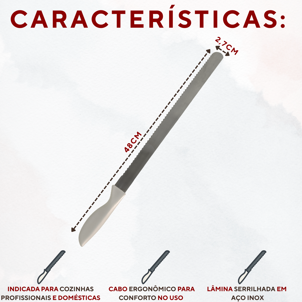 Faca serrilhada Pão Massas inox