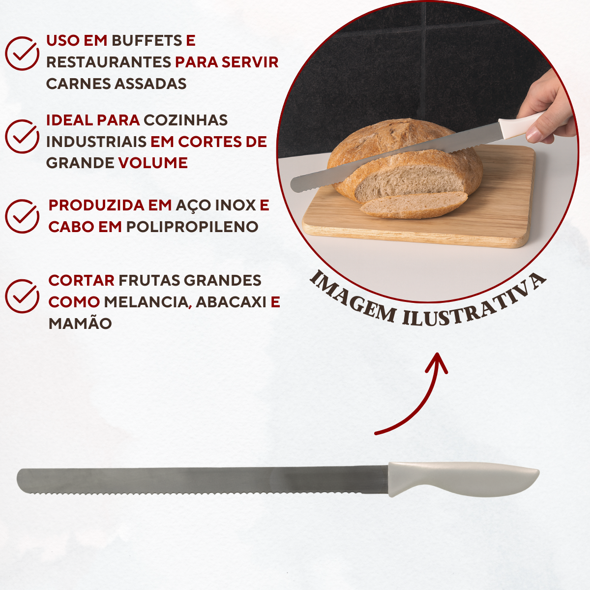 Faca serrilhada Pão Massas inox