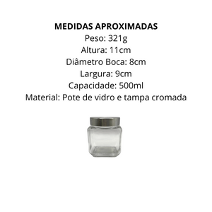 Pote de Vidro Quadrado de 500ml - A Gourmet