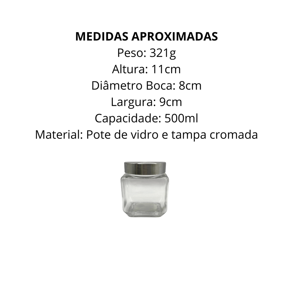 Pote de Vidro Quadrado de 500ml - A Gourmet