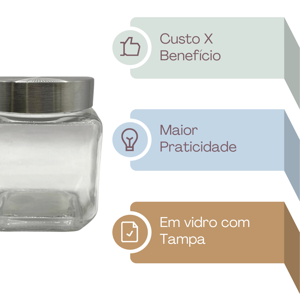 Pote de Vidro Quadrado de 500ml - A Gourmet